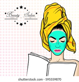 Young beautiful woman with mask on face. Vector