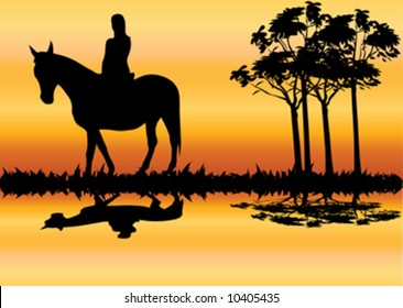 young beautiful woman on horse