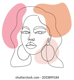 Young beautiful woman. One line drawing. Design element. Vector illustration isolated on white background. Template for books, stickers, posters, cards, clothes.