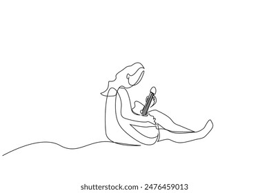young beautiful woman playing guitar musical instrument life one line art design vector