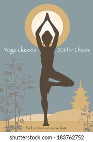Young beautiful woman practices yoga tree asana vector illustration