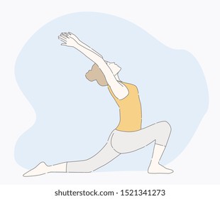Young beautiful woman practicing yoga and gymnastic. Wellness concept. Classes in single sports. Hand drawn style vector design illustrations.