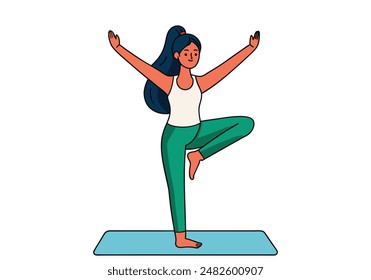 Young beautiful woman practicing yoga and gymnastic. Hand drawn style vector design illustrations.
