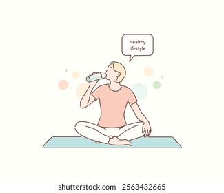 Young beautiful woman practicing yoga and gymnastic. Wellness concept. Classes in single sports. Hand drawn style vector design illustrations.	