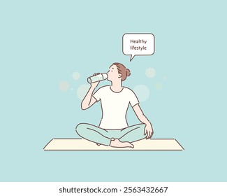 Young beautiful woman practicing yoga and gymnastic. Wellness concept. Classes in single sports. Hand drawn style vector design illustrations.	