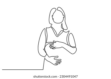 young beautiful woman pregnant happy pose front line art