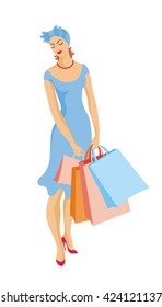 young beautiful woman with purchases in a retro style