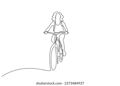 young beautiful woman riding a bike alone outside life line art design