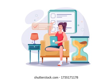 Young beautiful woman silhouette with to do list. 
