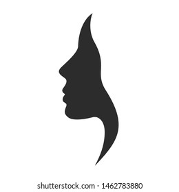 Young beautiful woman silhouette. Lady portrait logo. Beauty symbol. Vector design. 