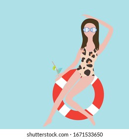 young beautiful woman sitting at the beach vector illustration. girl at the beach party
