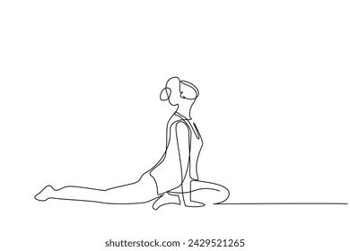 young beautiful woman sport pilates fitness health pose one line art design