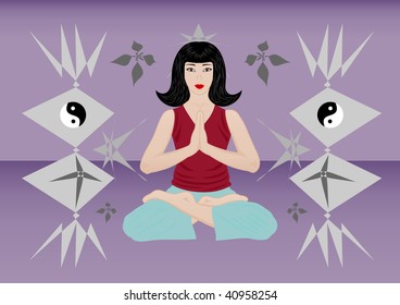 Young beautiful woman taking pleasure from meditation