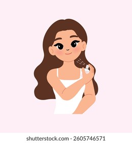Young Beautiful Woman Wearing White Tank Top character spraying perfume illustration