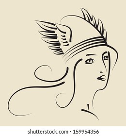 young beautiful woman wearing winged helmet 