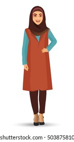 The young beautiful woman wears hijab. The vector illustration isolated on a white background.