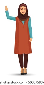 The young beautiful woman wears hijab. The vector illustration isolated on a white background.