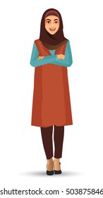 The young beautiful woman wears hijab. The vector illustration isolated on a white background.