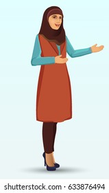 The young beautiful woman wears hijab. The vector illustration isolated on a white background.