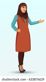 The young beautiful woman wears hijab. The vector illustration isolated on a white background.