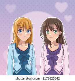 Young and beautiful womens anime manga