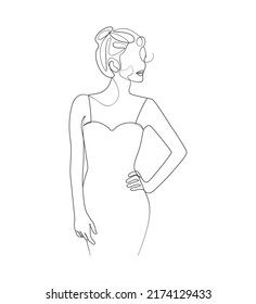 Young beauty woman standing body elegant line art