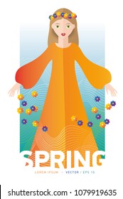 Young Beautyful Spring Girl Flat Illustration Vector Isolated