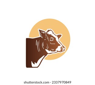 YOUNG THE BEEF MAKER HEAD LOGO, great silhouette of healthy and happy cow vector illustrations. this image is perfect for banner or poster of your farm company, etc.