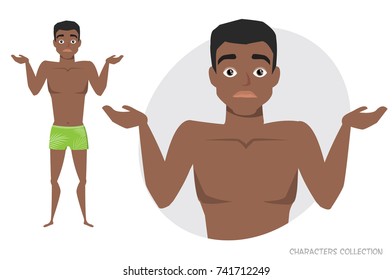 Young black african american men doubt, no ideas.