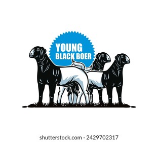 YOUNG BLACK BOER GOAT LOGO, silhouette of great ram standing vector illustrations