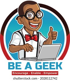 Young Black Boy Computer Geek Wearing Glasses