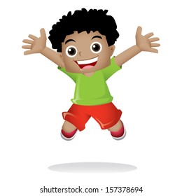 Young black boy jumping happily