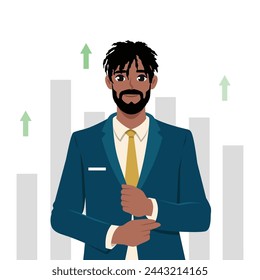 Young Black business man with high self esteem and confidence. Flat vector illustration isolated on white background