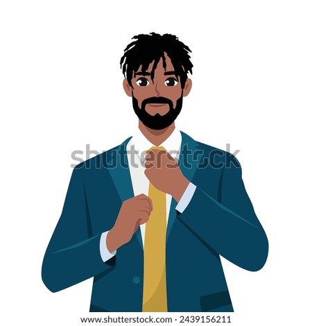 Young black businessman ceo freelancer manager boss in formal suit formalwear. Flat vector illustration isolated on white background