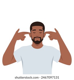 Young black businessman pointing shot finger on his head. Flat vector illustration isolated on white background