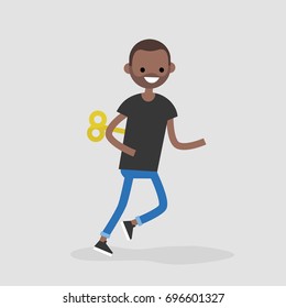 Young black character with a clockwork mechanism. Efficiency conceptual illustration. Flat editable vector illustration, clip art