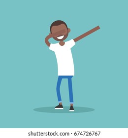 Young black character making DAB dance / flat editable vector illustration, clip art