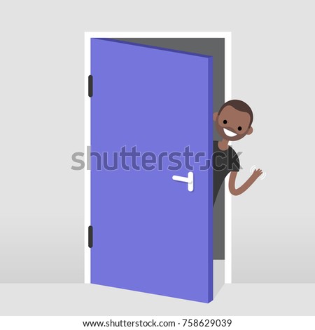 Similar – Image, Stock Photo An open door behind transparent, pastel-colored shimmering curtains
