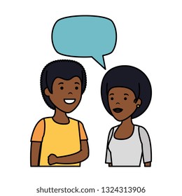 young black couple with speech bubble characters
