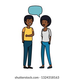 young black couple with speech bubble characters