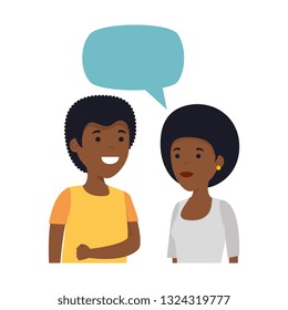 young black couple with speech bubble characters