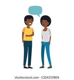 young black couple with speech bubble characters