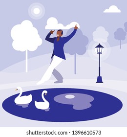 young black dancer dancing in the park vector illustration design