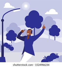 young black dancer dancing in the park vector illustration design