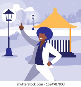 young black dancer dancing in the park vector illustration design