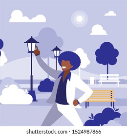 young black dancer dancing in the park vector illustration design