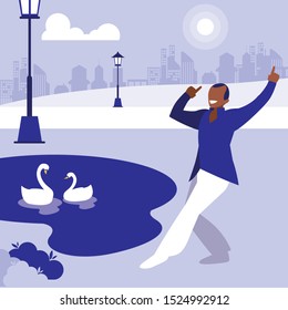 young black dancer dancing in the park vector illustration design