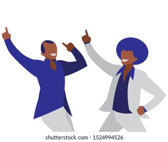 young black dancers couple disco style characters vector illustration design