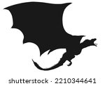 Young Black Dragon Silhouette flying and roaring Vector