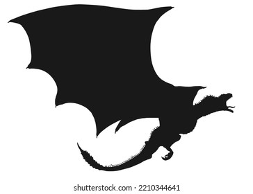 Young Black Dragon Silhouette flying and roaring Vector